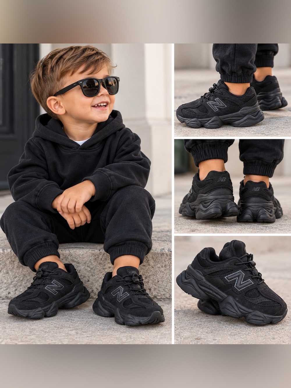 New Balance 9060 Kids Black Sneakers Boys Toddler Size 8 Y2K Chunky Shoes